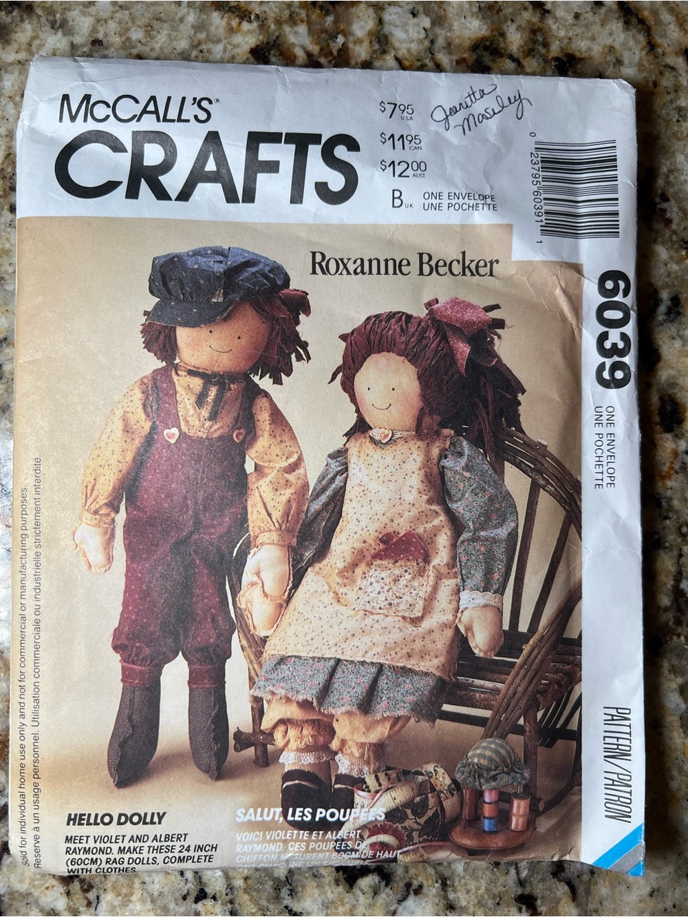 Vintage 1992 McCall’s 6039 Roxanne Becker 24” Rag Doll Sewing Pattern